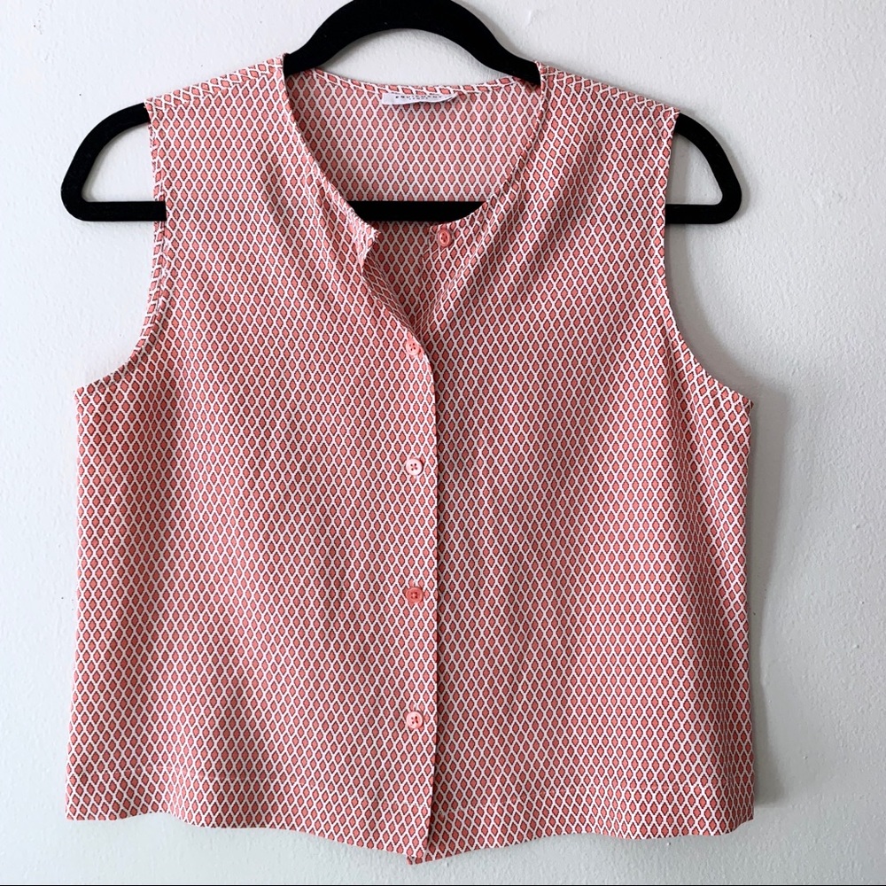Equipment Button Front Silk Crop Tank Top